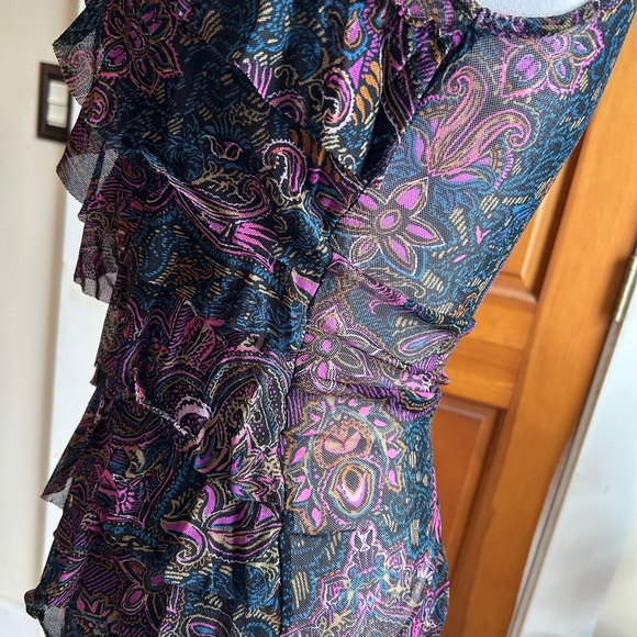 Express Multicolor Paisley Mesh Ruffle Top - Picture 7 of 10